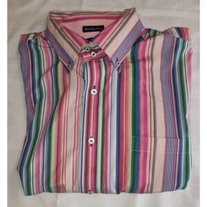 VTG Tommy Hilfiger Men's Shirt XL Striped Multicolor Rainbow Colors Cotton